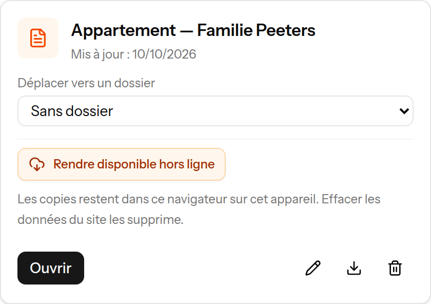 Dans Plans, cliquez sur Rendre disponible hors ligne sur votre projet pendant que vous avez internet.